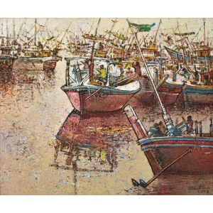 Chitra Pritam, Disembarking the Days Catch, 30 x 36 inch, Oil in Canvas, Seascape Painting, AC-CP-209